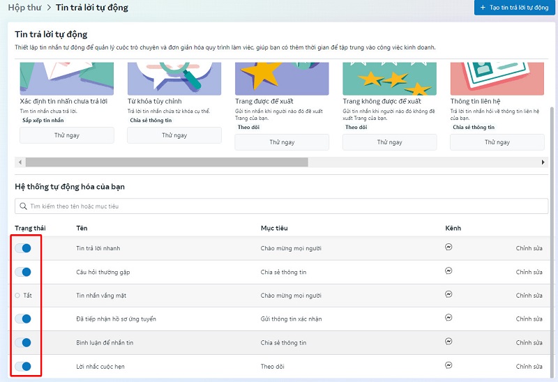 Cách bật, tắt tin nhắn tự động trên fanpage nhanh chóng