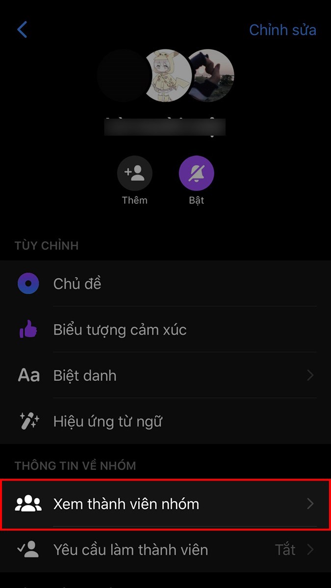 chọn mục "Xem thành viên nhóm"