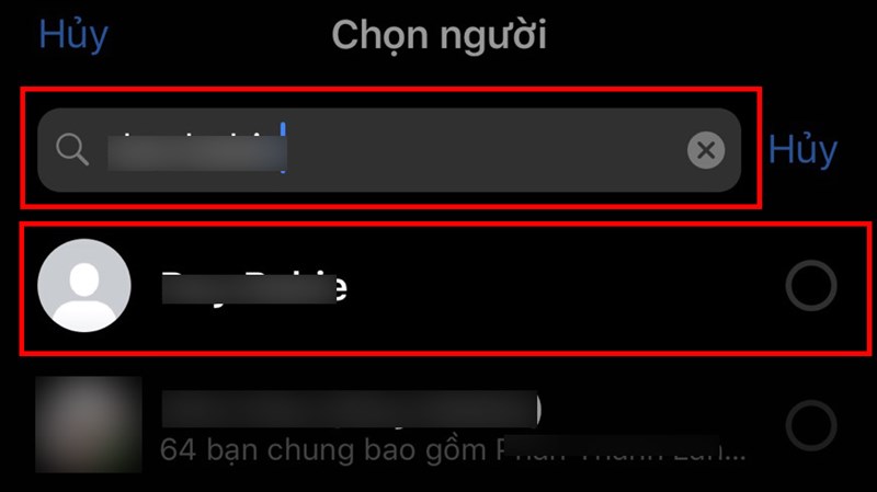 nhập tên người mà bạn muốn thêm vào nhóm Messenger