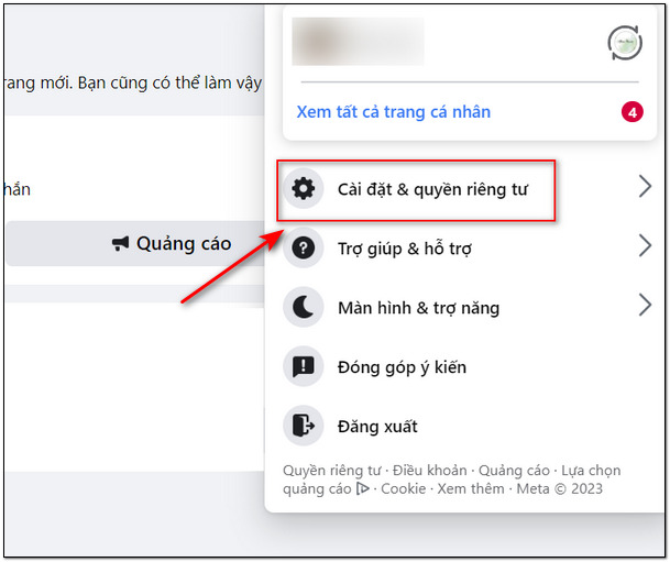 click mục Cài đặt & quyền riêng tư