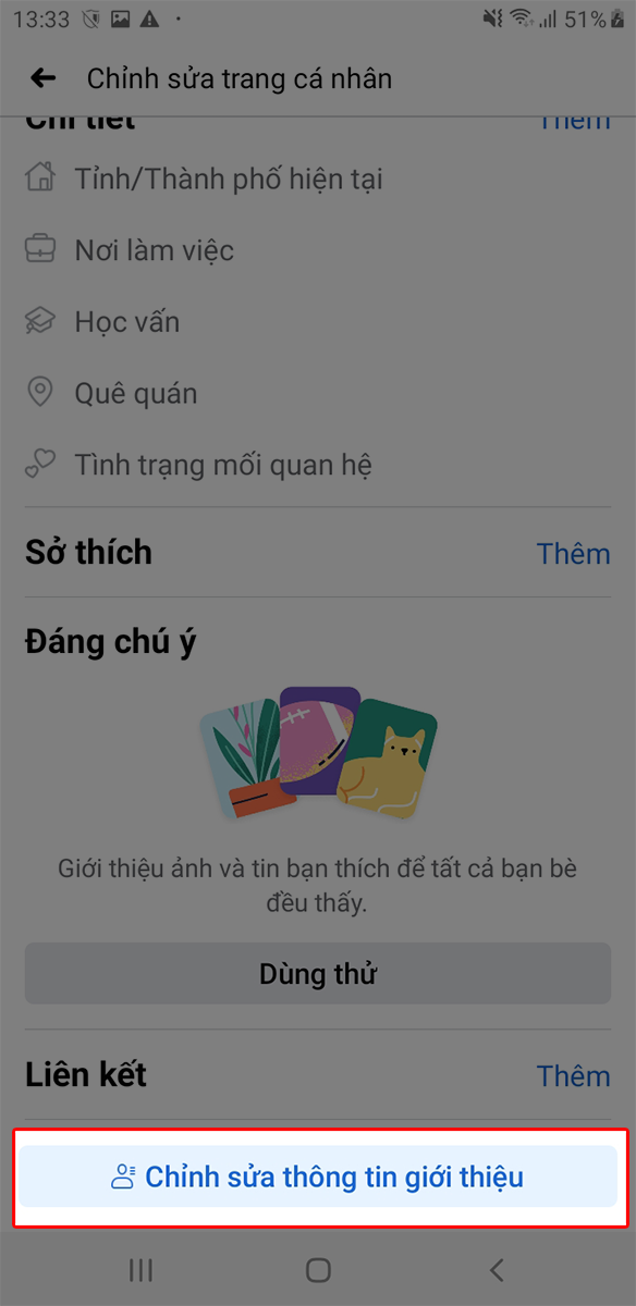 Chỉnh sửa thông tin giới thiệu