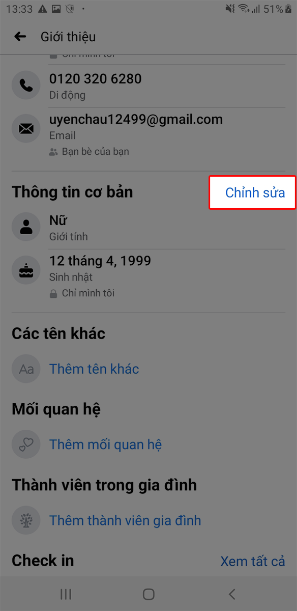 Chỉnh sửa Thông tin cơ bản