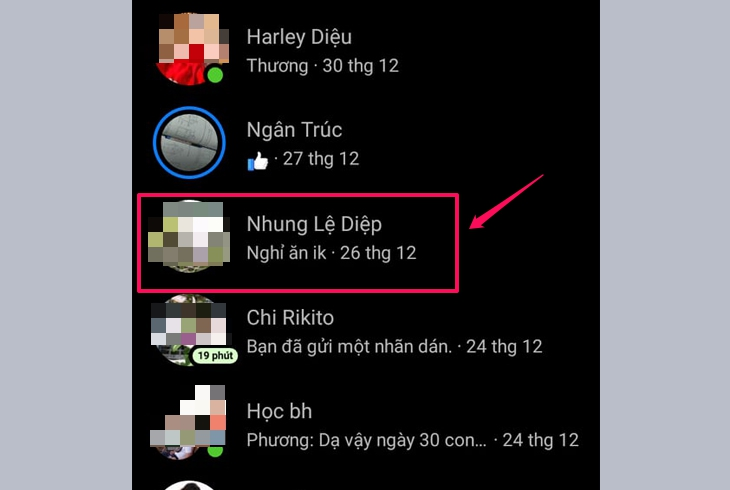 truy cập facebook messenger và chọn cuộc hội thoại